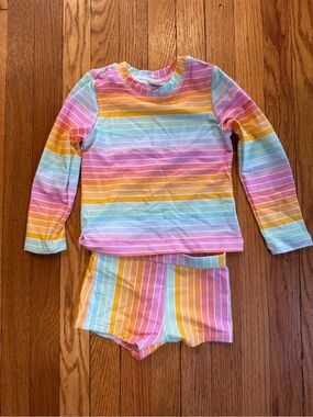 Hanna Andersson Pastel Rainbow Rash Guard Top and Shorts Set, Size 5, New